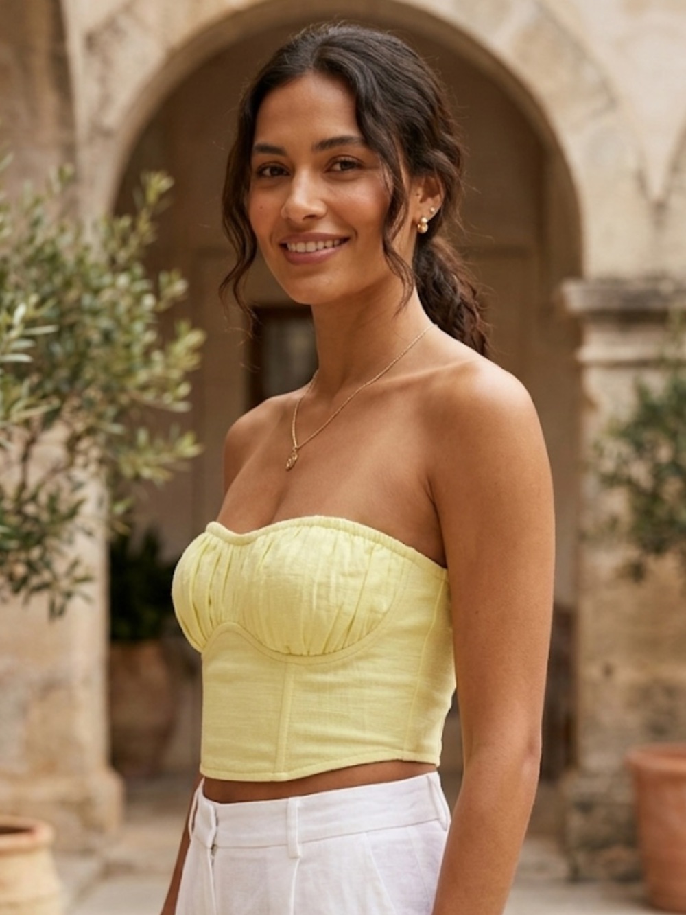 New American Eagle Strapless Yellow Crop Top Size L